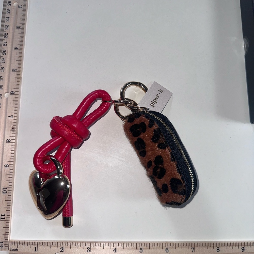 Viral Leopard Print Piper K Keychain with Red Cord & gold heart.